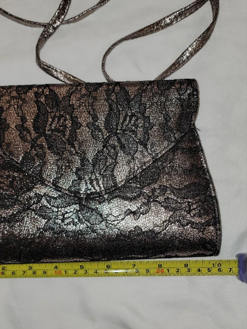 Neiman Marcus Black Lace Overlay Metallic Clutch